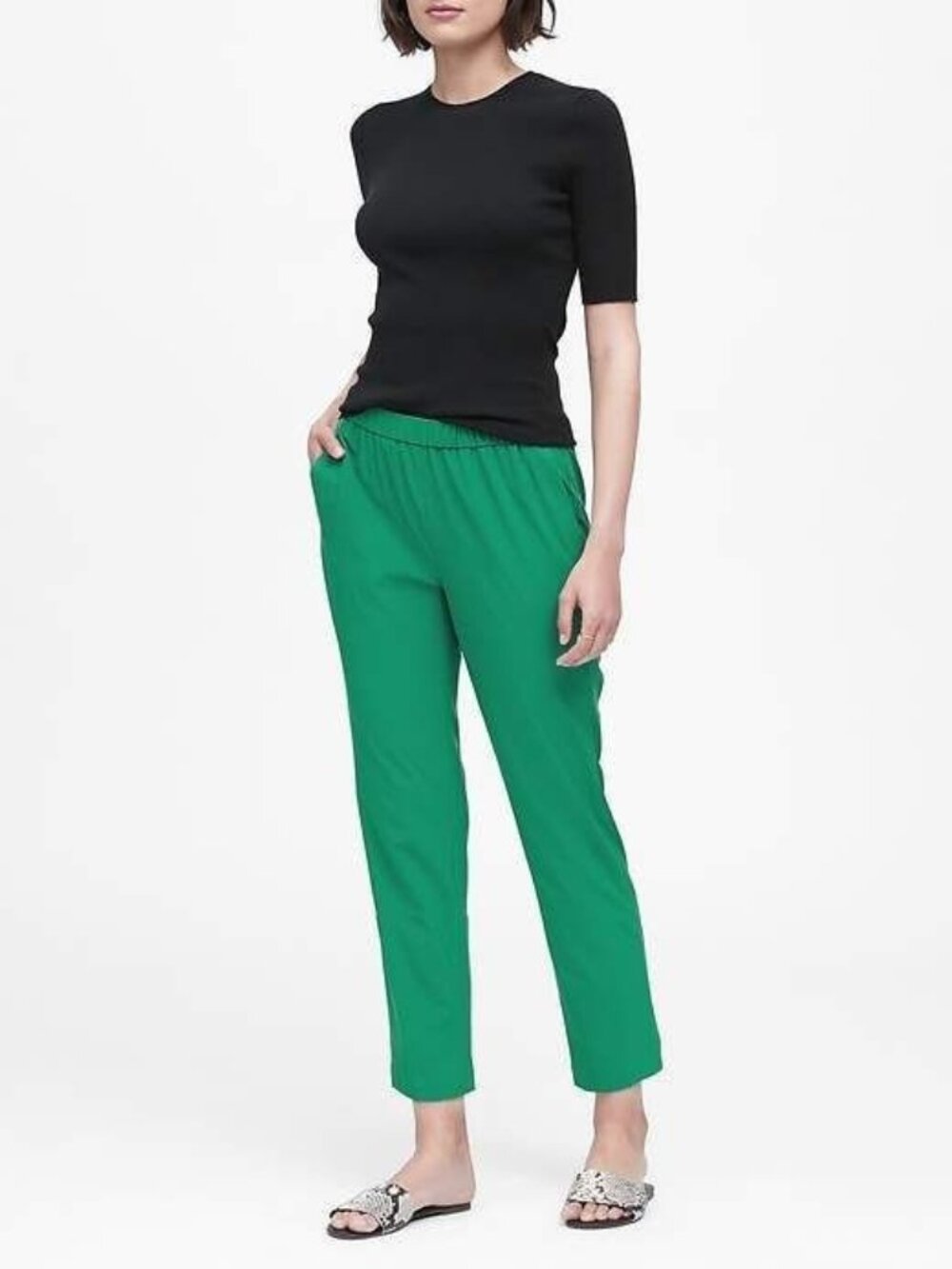 Banana Republic Womens Hayden Pants M Green Tapered Cropped Performance Pull On